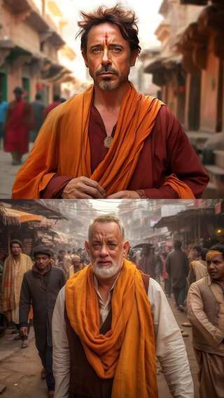 AI Imagines Hollywood Actors as Indian Monks