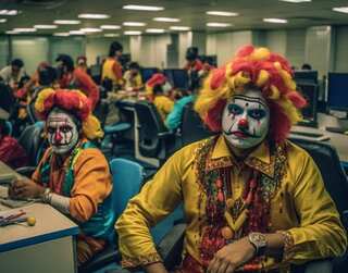 Kill the Monday Blues: AI Imagines Corporate Employees as Clowns